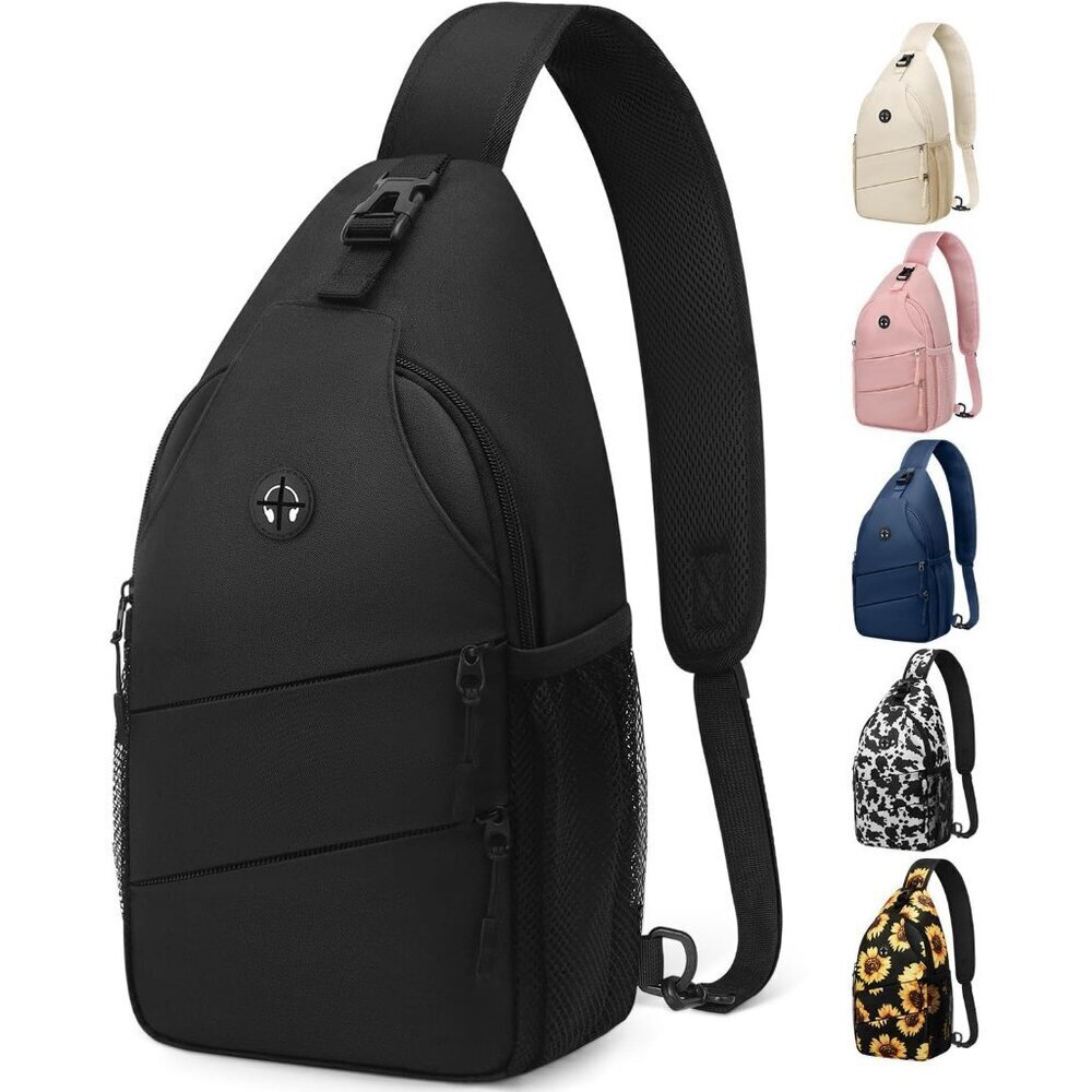 Women Men Black Sling Bag with Convertible Shoulder Strap Casual Backpack